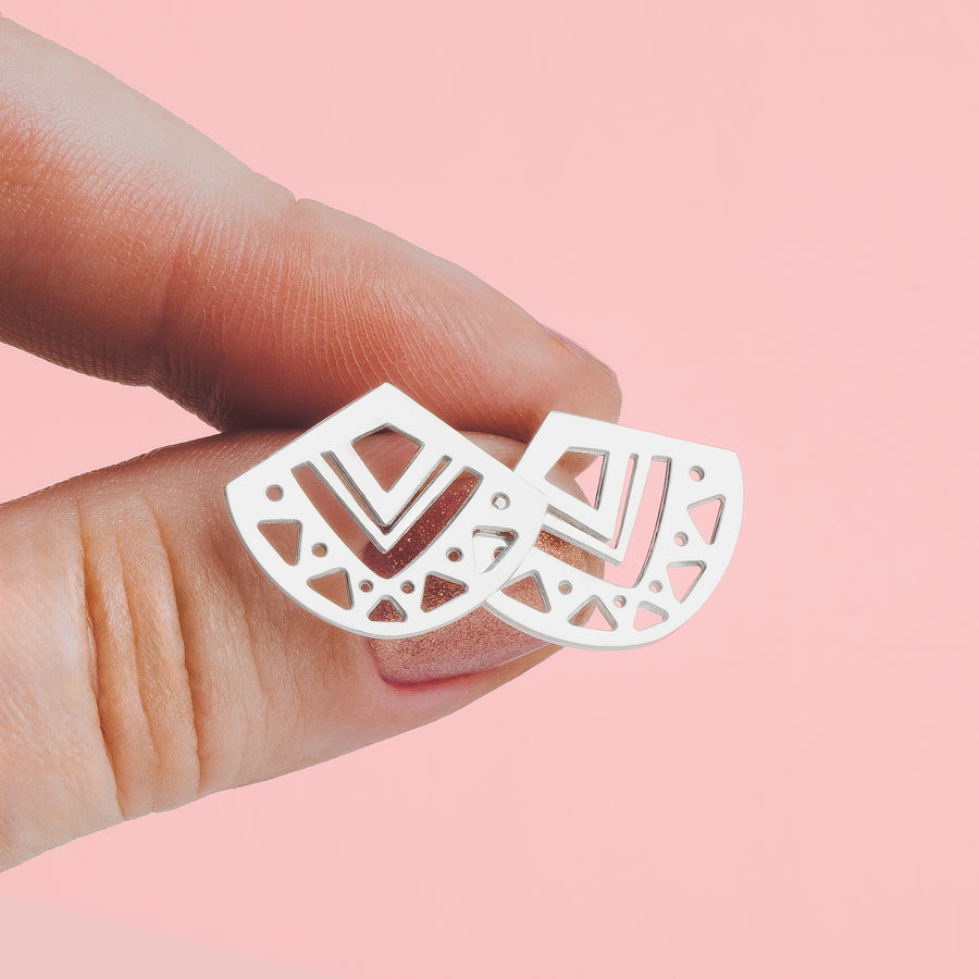 Myra Stud Earrings | Sterling Silver Geometric Triangle Post Earrings | Small Tribal Ethnic Aztec Boho Bohemian | Minimalist Boho Chic Look