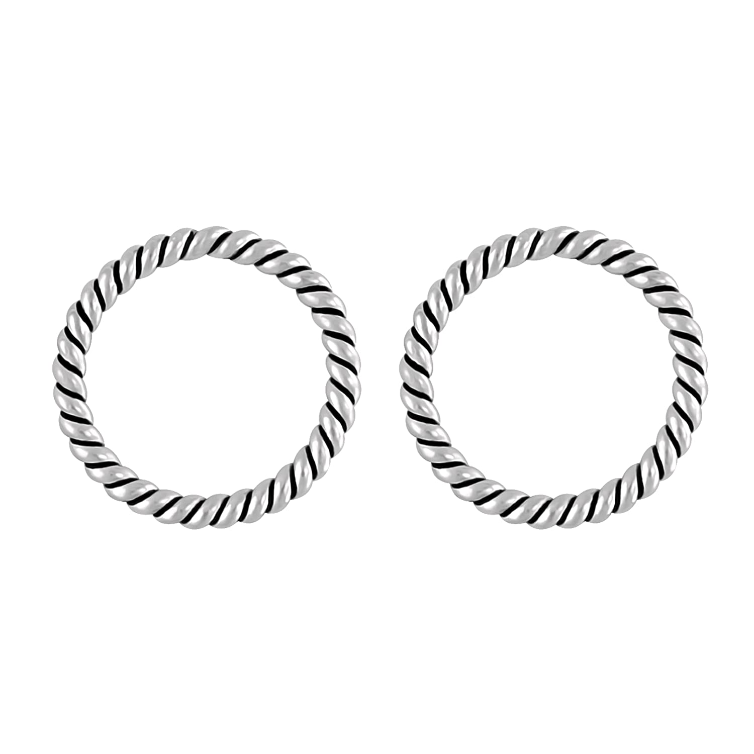 Small 925 Sterling Silver Twisted Rope Round Open Circle Stud Earrings | Dainty Minimalist Jewelry for Women
