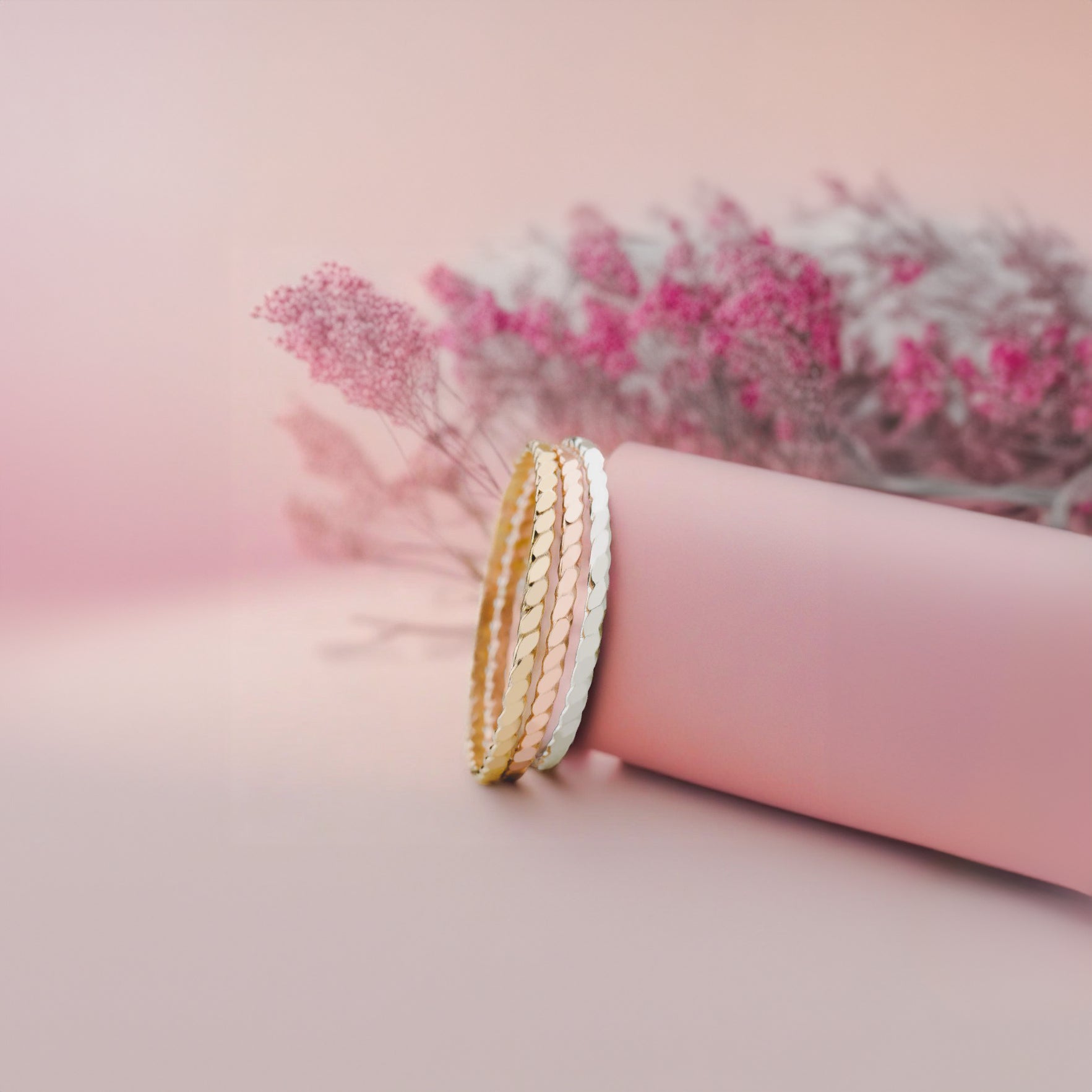 Trio of Helix Stacking Rings | Set of 3 Mixed Metal Thin Stacking Hammered Twist Rings | Silver Gold & Rose Gold | Comfort Fit Sizes 2-12