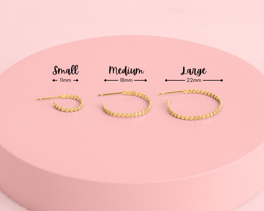 Small Glimmer Hoop Earrings | Gold, Rose Gold, Silver | Mini Dotted Dot Beaded Bead Huggie Hoops | Hammered Minimalist Everyday Studs