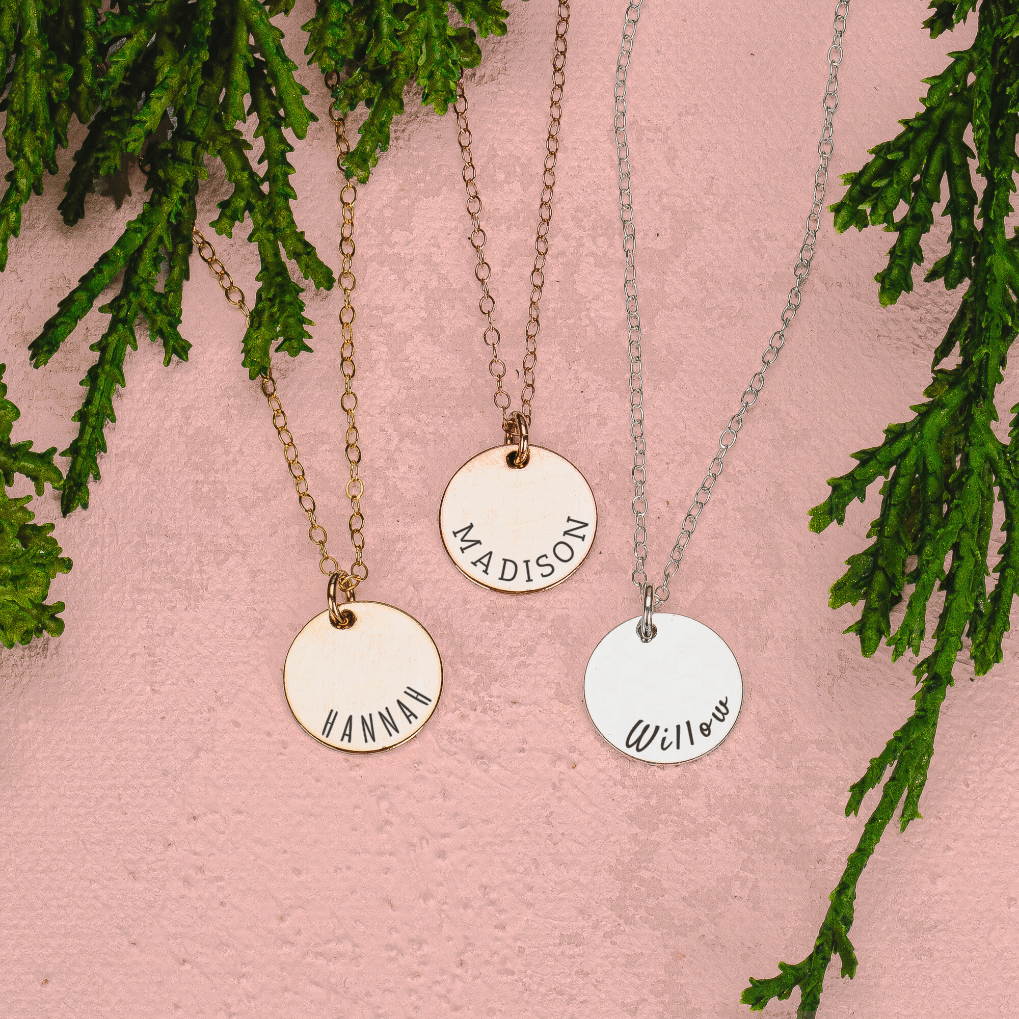 Custom Half Circle Name Disc Necklace | Personalized Engraved Round Circle Monogram Disc Necklace in Silver, Gold or Rose Gold | Custom Gift