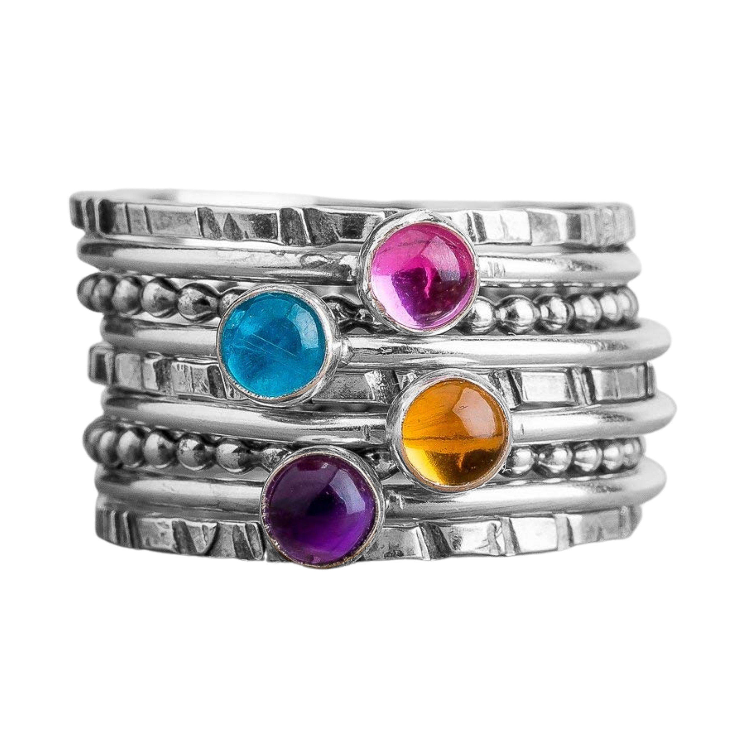 Colorful Stacking Gemstone Rings Set Of 9