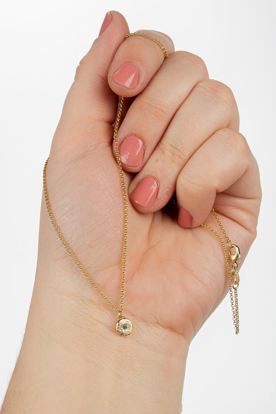 Solid 14K Gold Silvermist Diamond Necklace | Tiny small little round circle 14K yellow gold textured diamond necklace | Gift for her