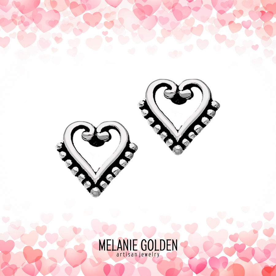 Beaded Heart Stud Earrings | Tiny Oxidized Black & Silver Love Post Earrings In Sterling Silver | Love and Valentines Jewelry