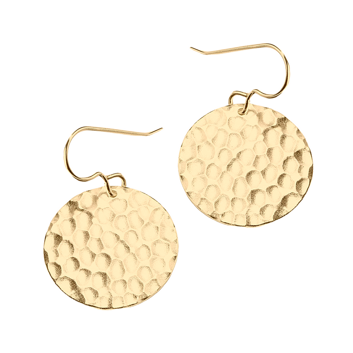 Gold Hammered Disc Dangle Earrings - Melanie Golden Jewelry - dangle earrings, earrings