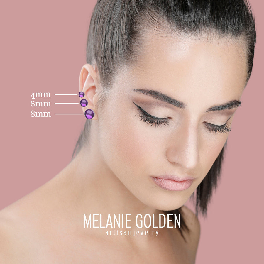 Amethyst Gemstone Stud Earrings | Sterling Silver Round Circle Purple Stone Post Earrings | February Birthstone