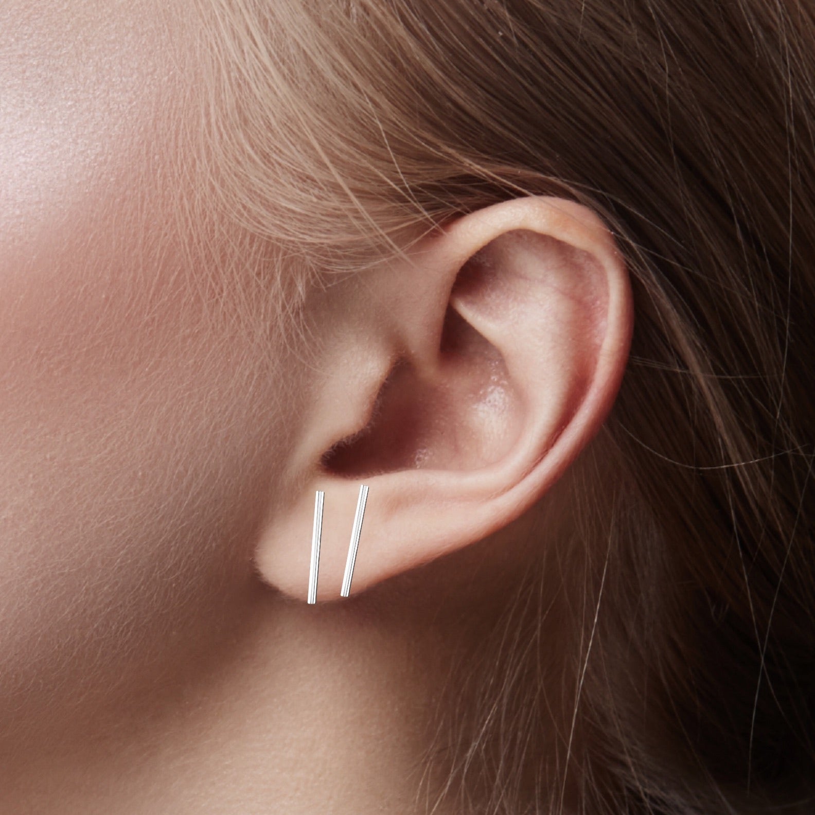 Mini Line Stud Earrings | Dainty Sterling Silver Small Little Tiny Line Bar Post Stud Earrings | Delicate Minimalist Jewelry for Women