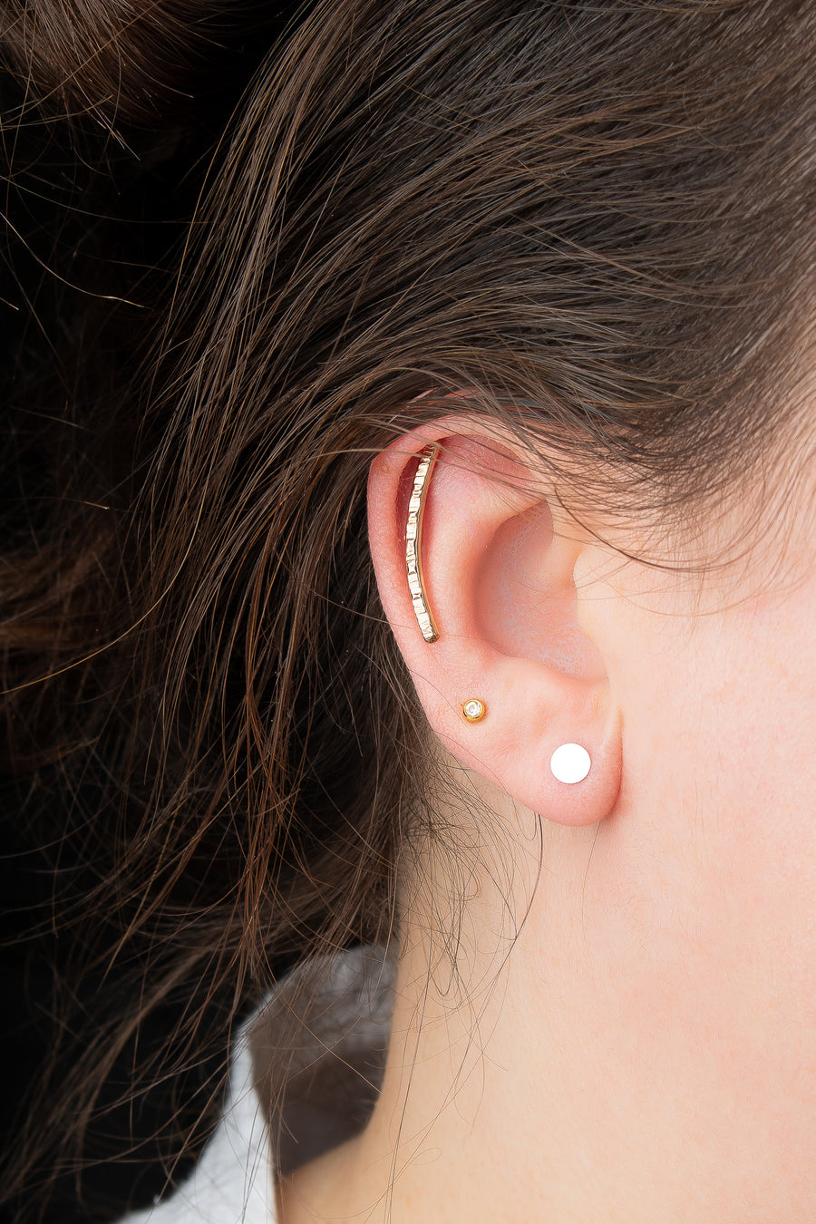 Rugged Cartilage Bar Earring 14K Gold Fill Long Hammered Lined