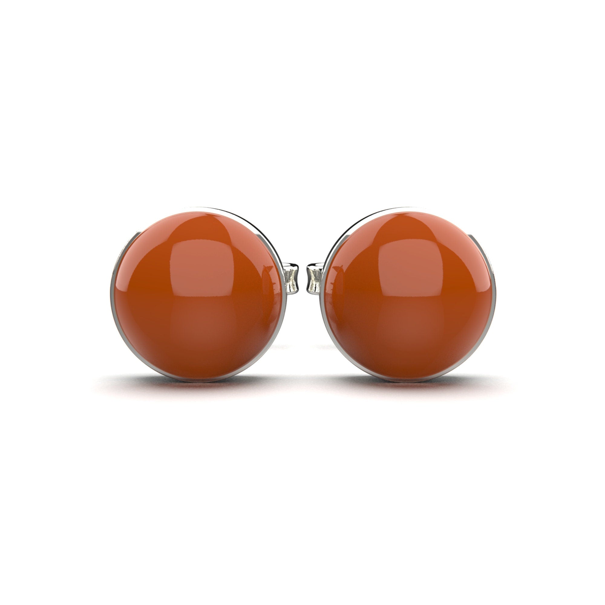 Orange Carnelian Gemstone Stud Earrings | Sterling Silver Round Circle Burnt Orange Post Earrings| Multiple Sizes | Fall Autumn Halloween Thanksgiving Jewelry