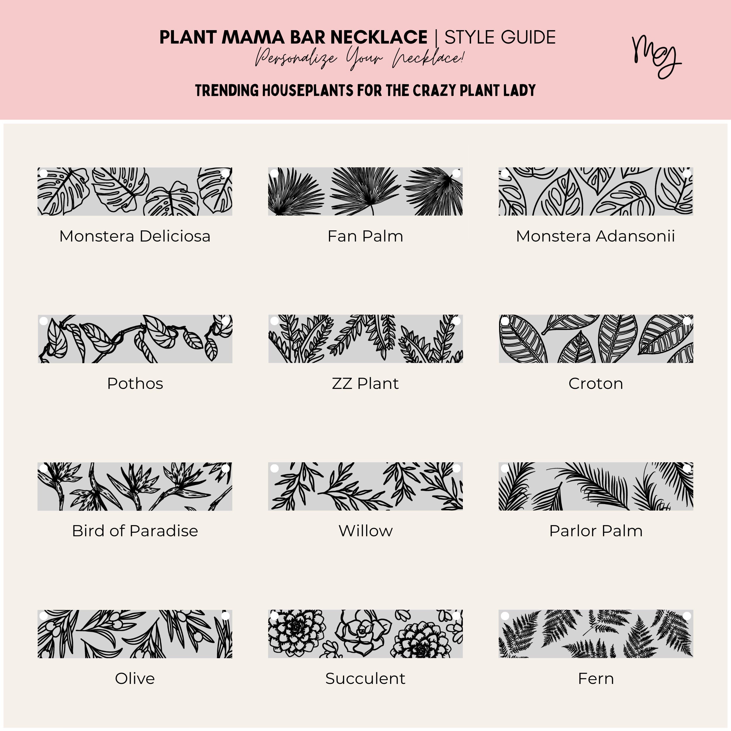 Plant Mama Bar Necklace | Trending Popular Houseplants Engraved Skinny Bar Pendant | Silver Gold or Rose Gold | Foliage Floral Gift for Her
