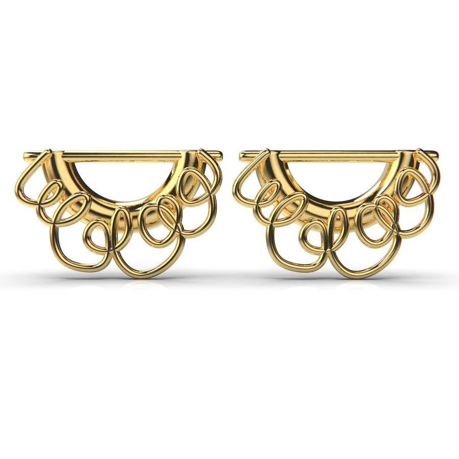 Scribble Half Circle Stud Earrings in Solid 14K Gold, 14K Rose Gold, or Sterling Silver - Melanie Golden Jewelry Designer Series