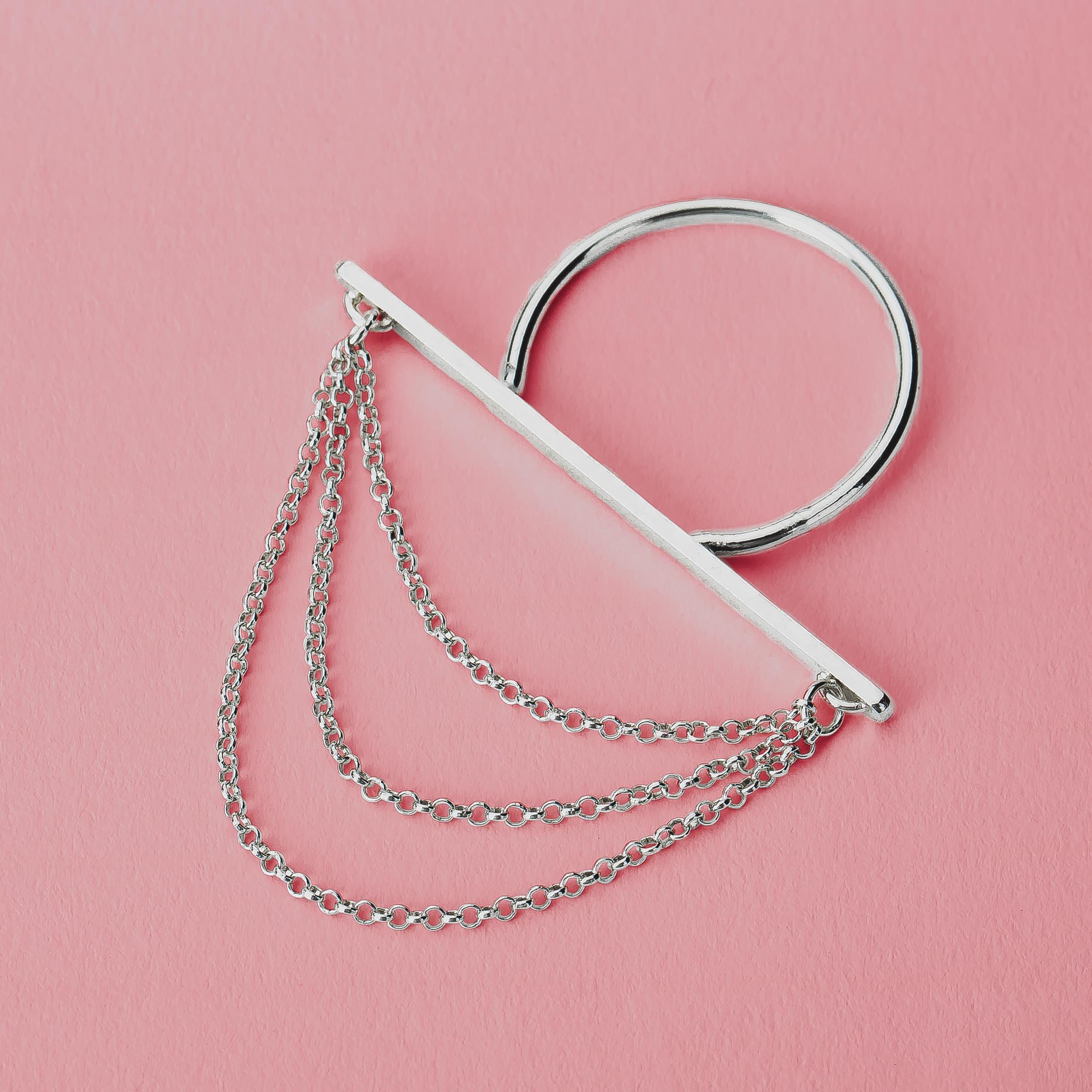 Athena Gift Set | Earrings, Ring & Ear Cuff | Linear Sterling Silver Long Bar Line Rectangle Jewelry with Layered Chains | Gift for Her