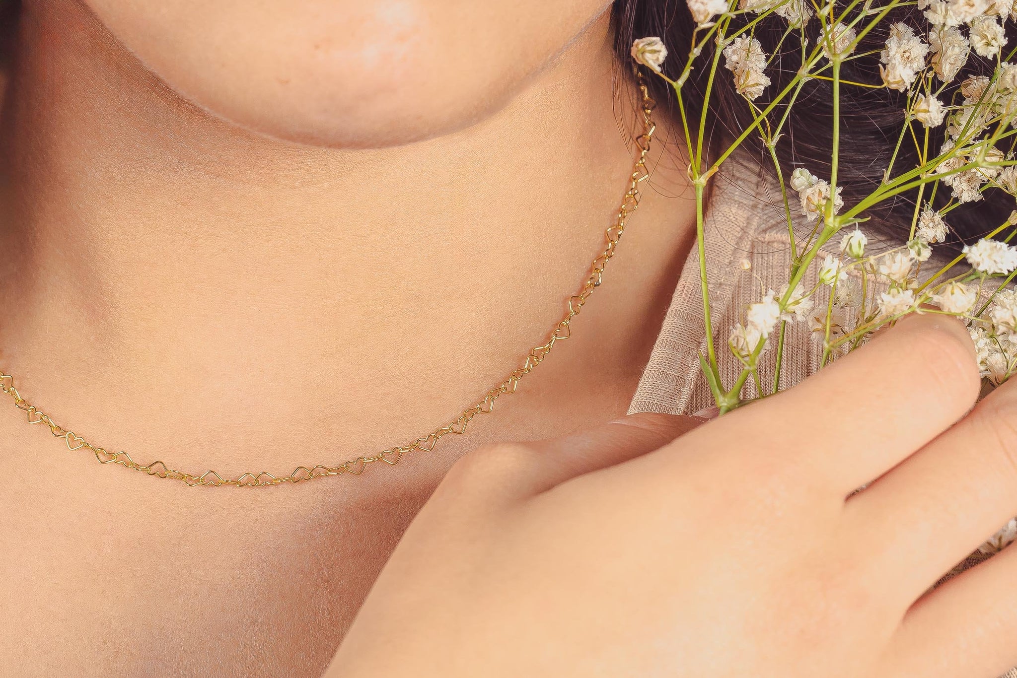 Heart Link Chain Necklace | Gold Silver or Rose Dainty Minimalist Love Necklace | Romantic Hearts Gift for Her | Sweet Anniversary Present