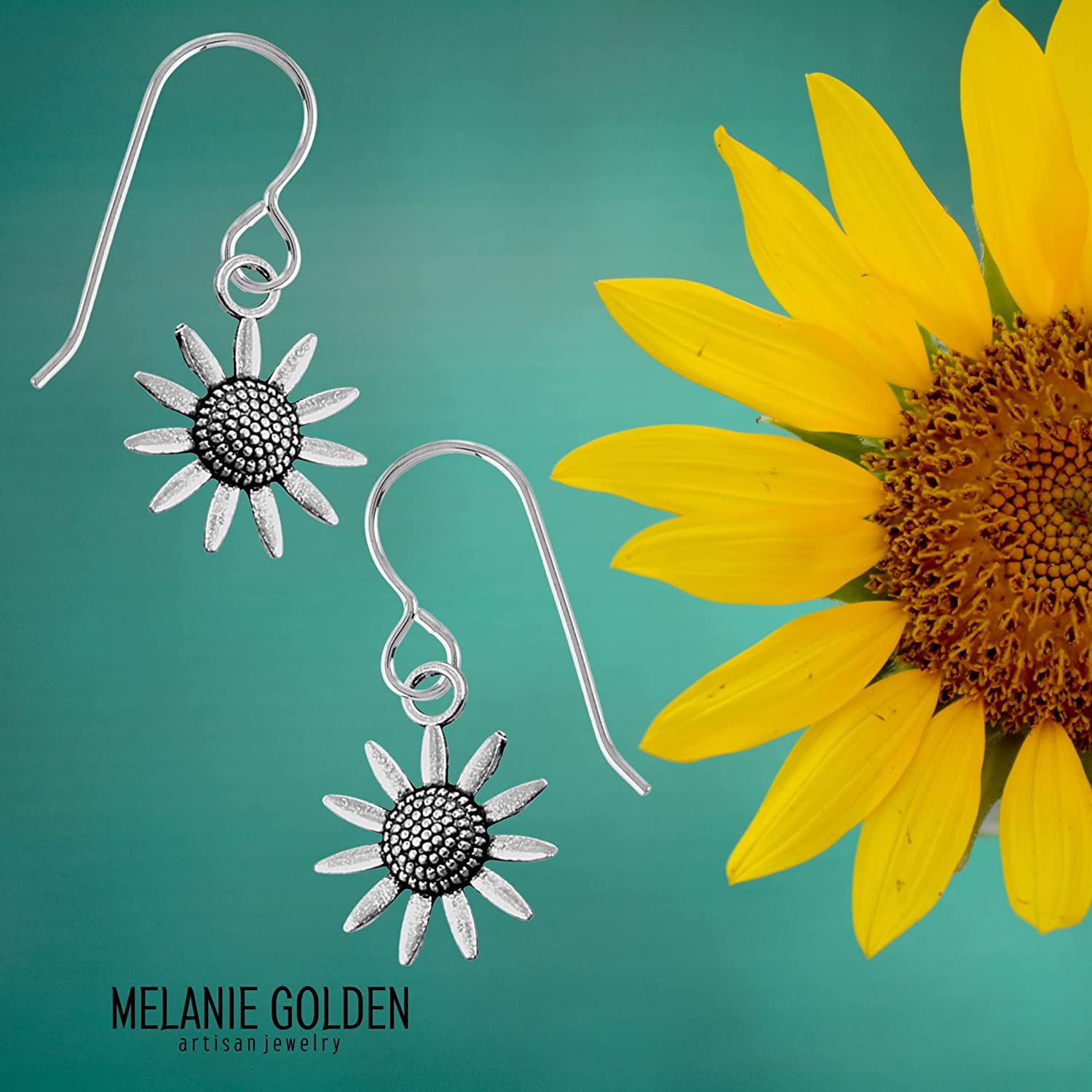 Sunflower Dangle Earrings | Fun Summer Earrings for Women and Girls in Sterling Silver
