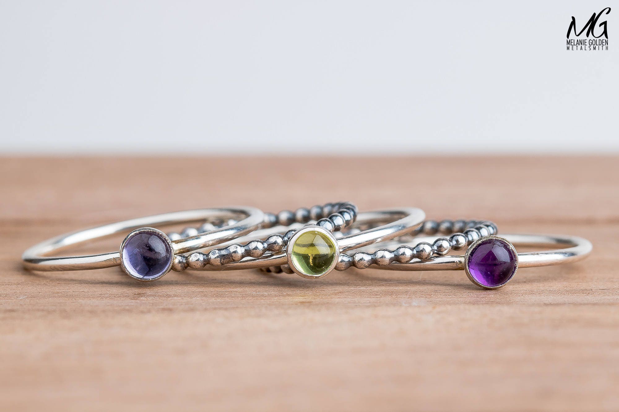 Colorful Stacking Gemstone Rings Set Of 5