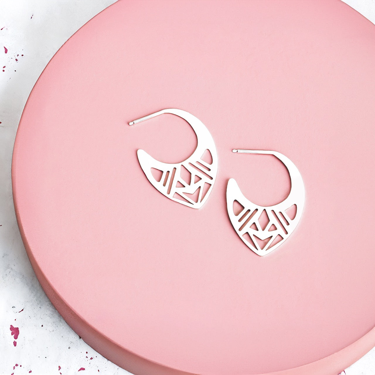 Ophelia Hoop Earrings | Sterling Silver Large Big Geometric Cut Out Greek Goddess Earrings | Bohemian Ethnic Tribal | Perfect Gift for Her