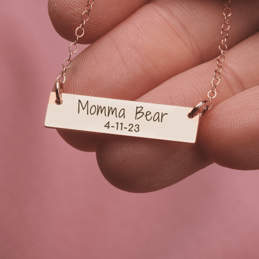 Personalized Mothers Bar Necklace | Custom Engraved Momma Mother Bar Necklace in Silver, Gold, or Rose Gold | Customized Gift for Mom