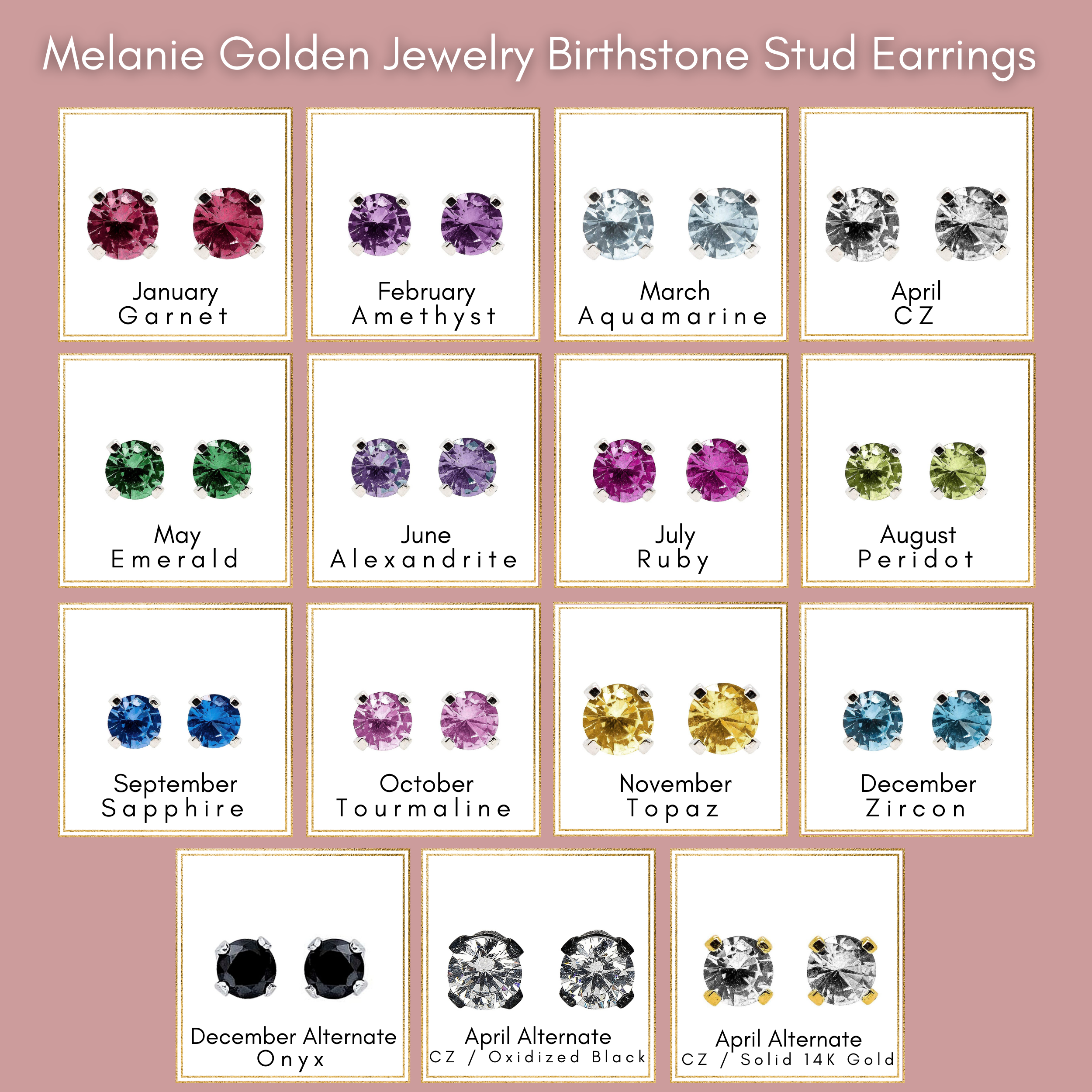 Tiny Birthstone Gemstone Stud Earrings - Melanie Golden Jewelry - birth month, birthmonth, earrings, stud, stud earrings