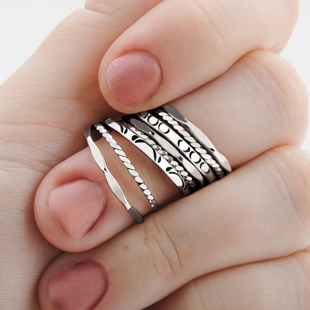 Helix Ring | Sterling Silver Hammered Twisted Rope Stacking Ring | Skinny Twist Ring Band | Comfort Fit USA Sizes 2-12