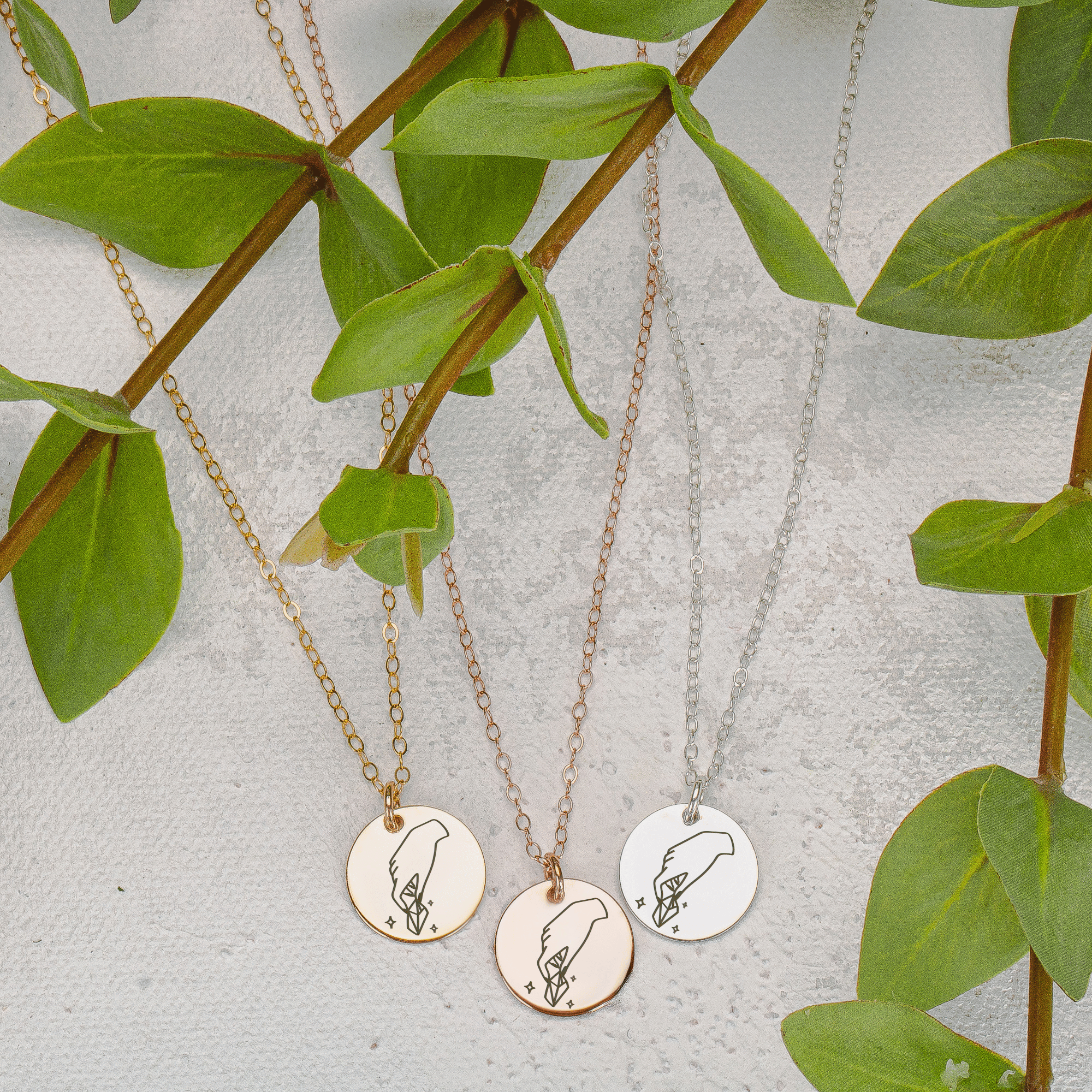 Keep Calm and Hold A Crystal Necklace | Engraved Disc Necklace in Silver, Gold, or Rose Gold | Boho Bohemian Hippy Gypsy Jewelry for Women