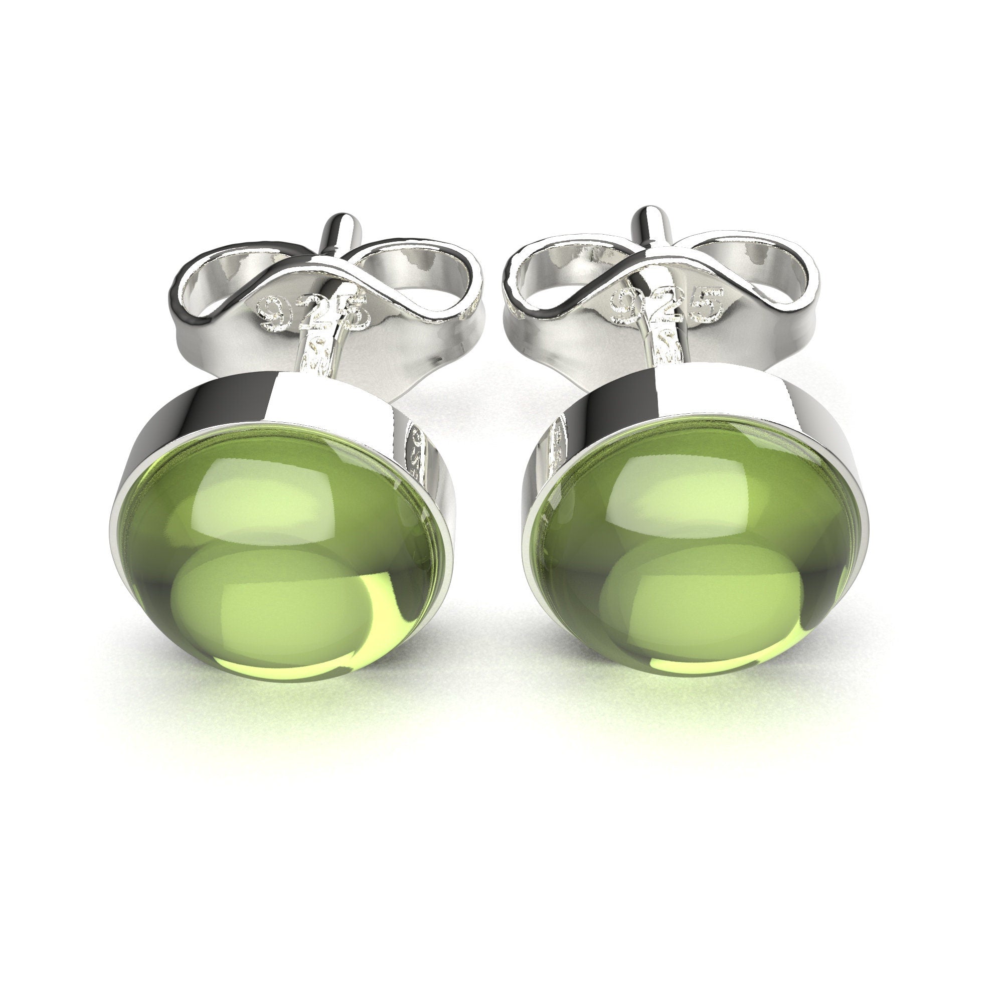 Lime Green Peridot Gemstone Stud Earrings | Tiny Sterling Silver Round Circle Light Green Stone Post Earrings for Women & Men | August Birthstone