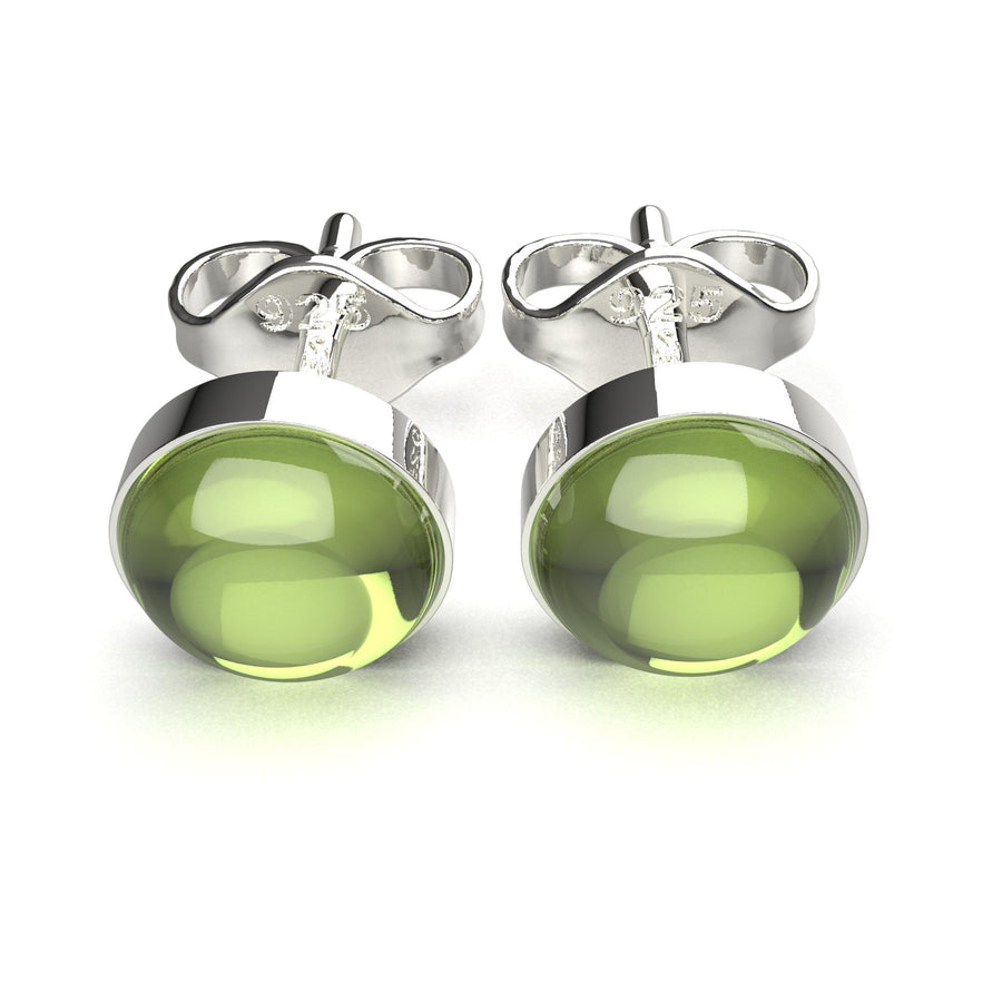 Lime Green Peridot Gemstone Stud Earrings | Tiny Sterling Silver Round Circle Light Green Stone Post Earrings for Women & Men | August Birthstone