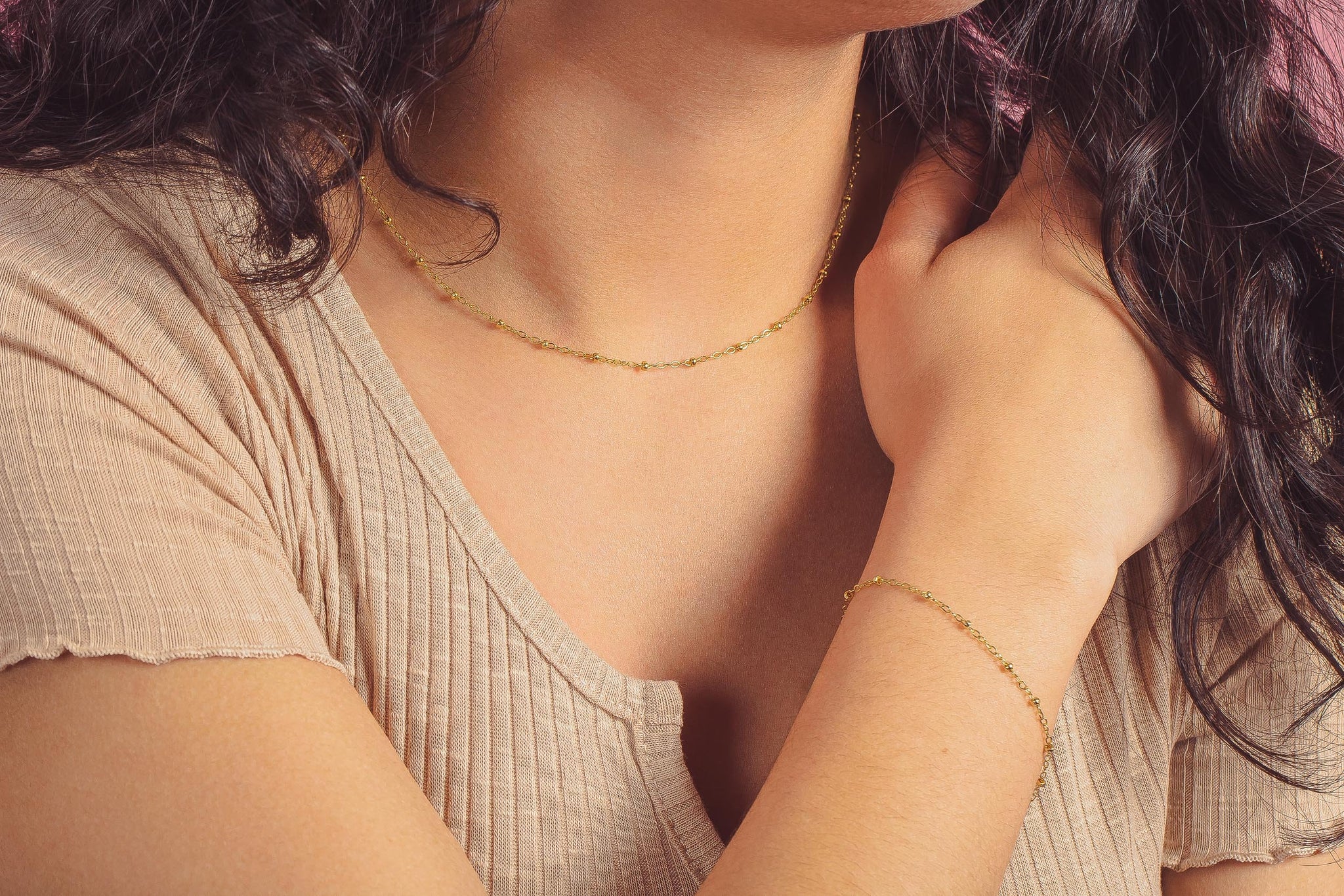 Satellite Chain Necklace | Gold or Silver Saturn Chain | Dainty Gold Choker Layering Necklace | Simple Gold Dot Necklace | Gift For Her