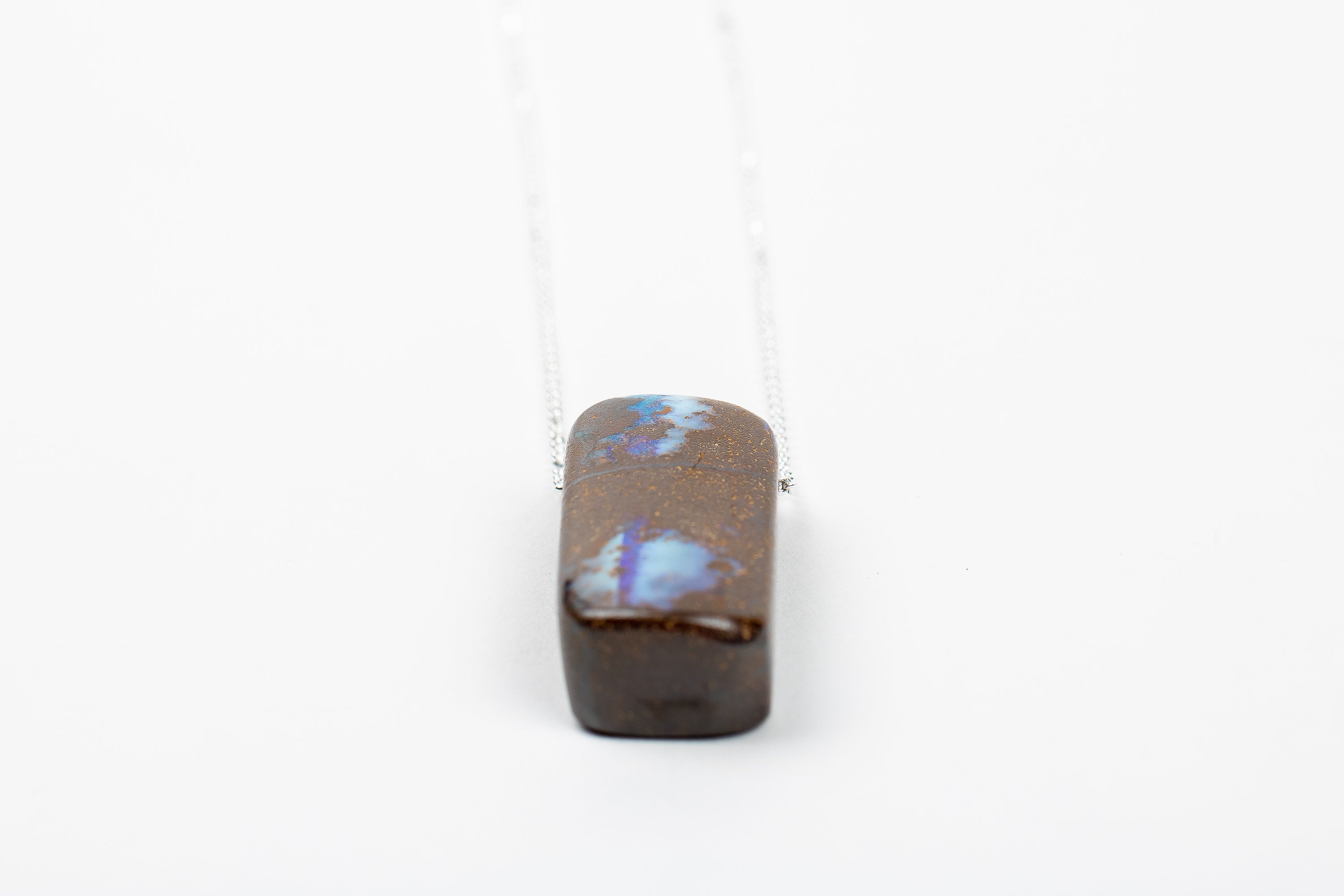 Huge Blue Boulder Opal Necklace In Sterling Silver On Long Rolo Chain | Natural Teal Multicolored Extra Long Gemstone Boho Pendant Necklace