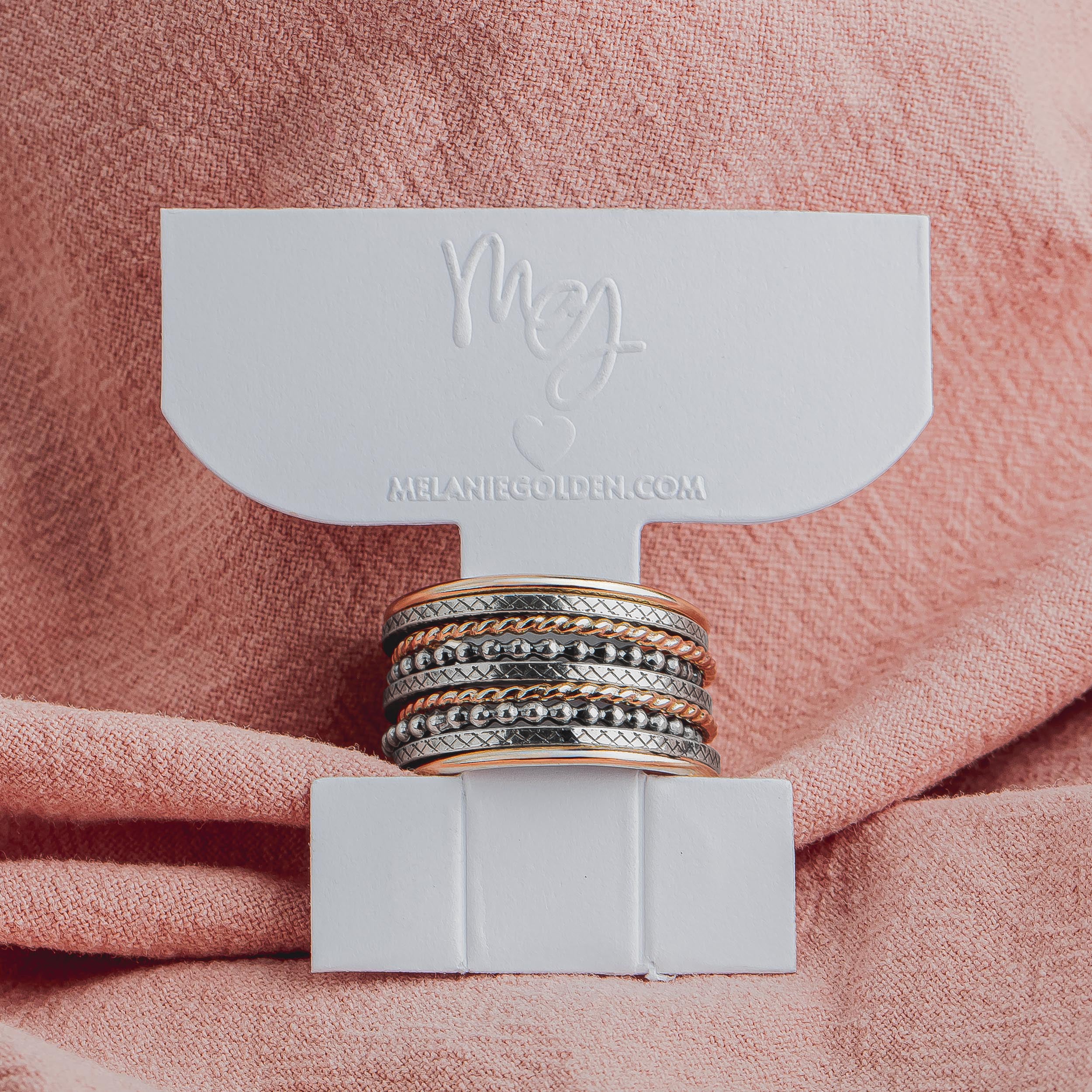The Nova Stack | Set of 9 Mixed Metal Textured Stacking Rings in Gold and Silver | USA Sizes 4-12