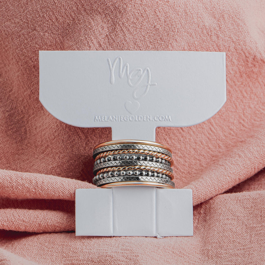 The Nova Stack | Set of 9 Mixed Metal Textured Stacking Rings in Gold and Silver | USA Sizes 4-12