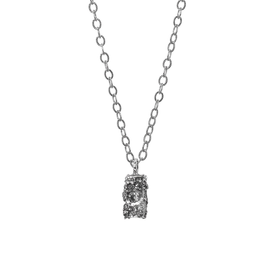 Silvermist Diamond Rugged Textured Brick Necklace | Tiny Small Little Rectangle Cube 925 Sterling Silver Diamond Necklace Pendant