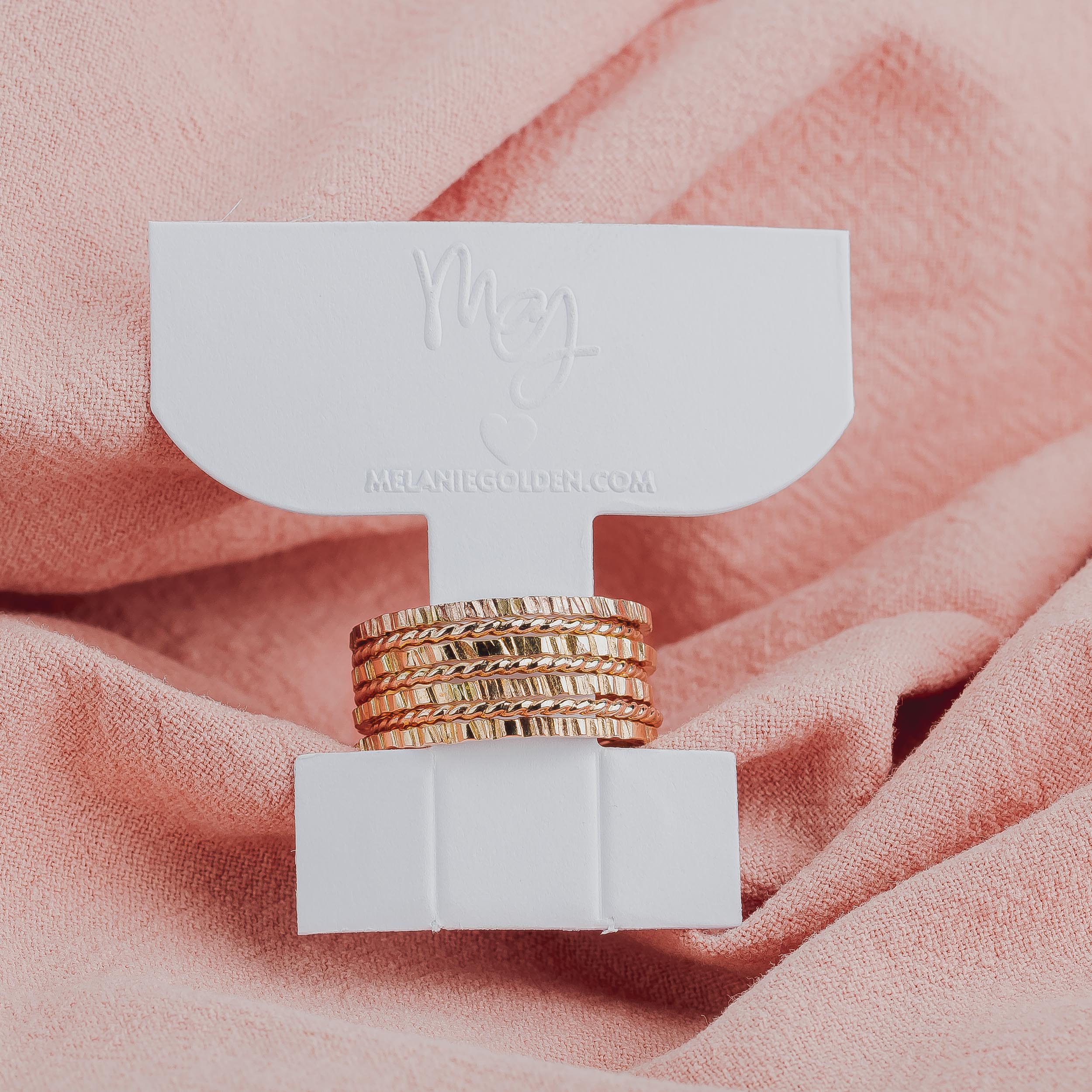 The Margo Stack | Set of 7 Rugged and Twist Stacking Rings | Gold, Rose Or Silver Mixed Hammered Stacking Stackable Stack Rings