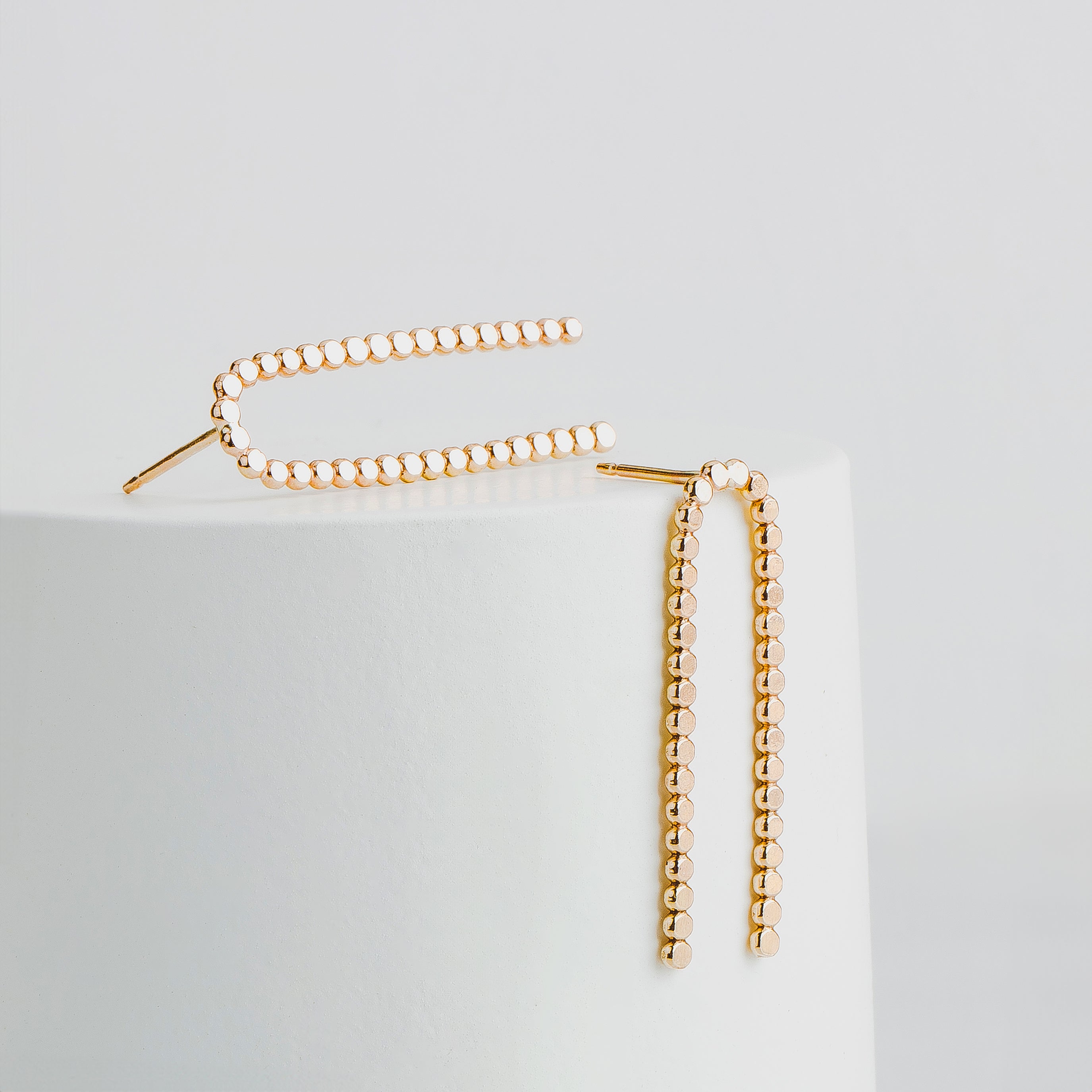 Glimmer Arch Stud Earrings | Gold, Rose Gold, Silver | Big Long Arc Arched Dotted Dot Beaded Bead Posts | Hammered Minimalist Everyday Studs