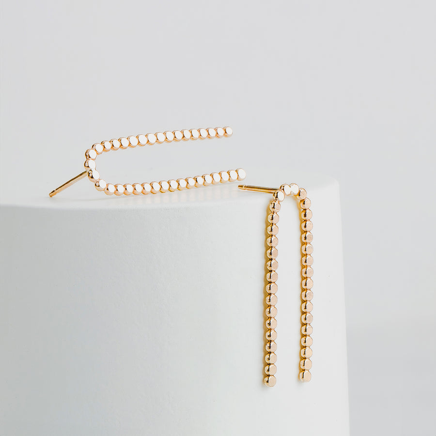 Glimmer Arch Stud Earrings | Gold, Rose Gold, Silver | Big Long Arc Arched Dotted Dot Beaded Bead Posts | Hammered Minimalist Everyday Studs