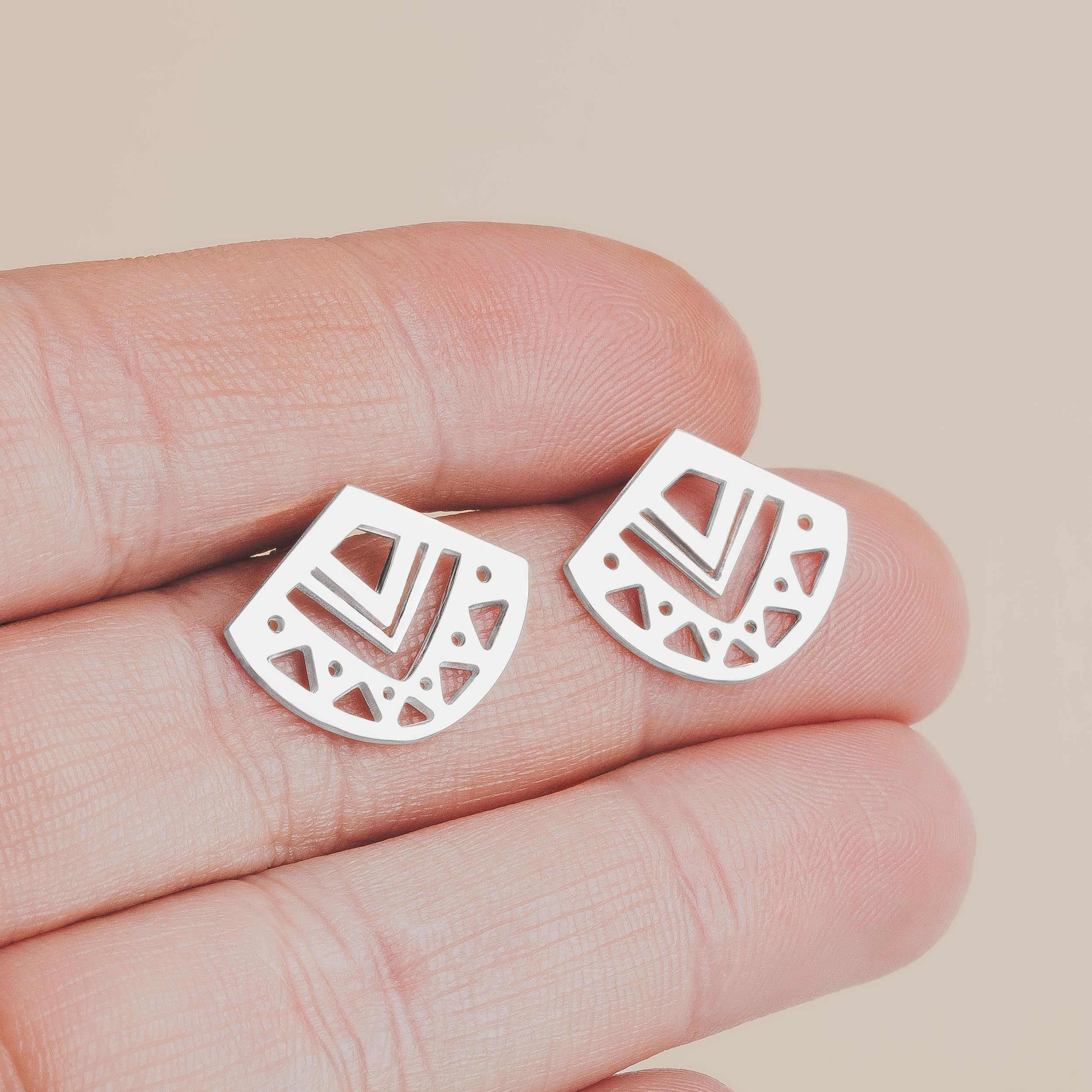 Myra Stud Earrings | Sterling Silver Geometric Triangle Post Earrings | Small Tribal Ethnic Aztec Boho Bohemian | Minimalist Boho Chic Look