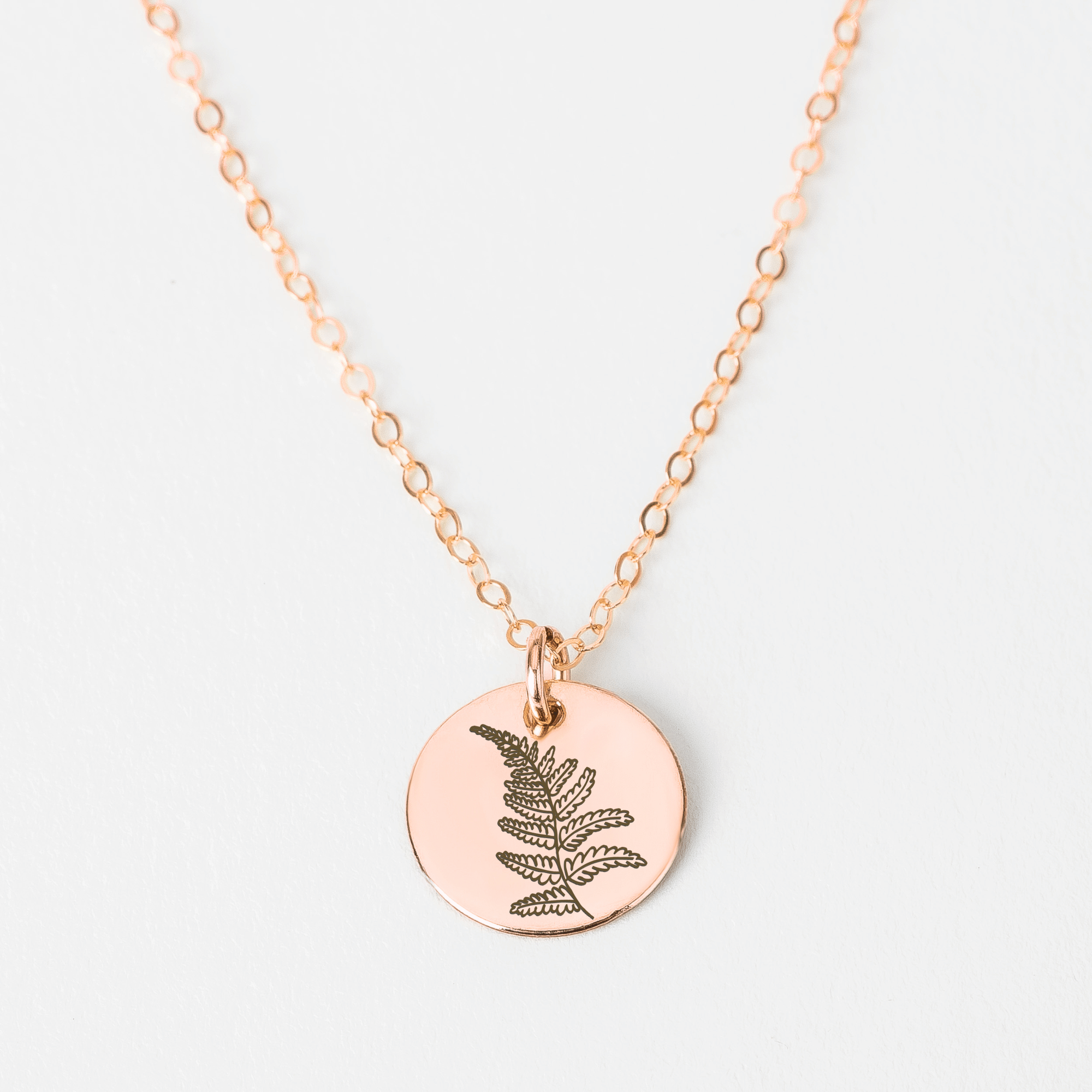 Fern Disc Necklace | Engraved Coin Necklace in Silver, Gold, or Rose Gold | Boho Bohemian Plant Nature Lover Jewelry for Women