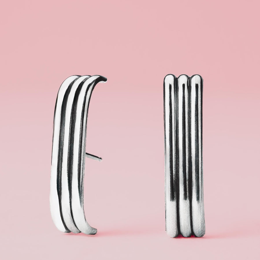 Rowe Suspender Earrings | Sterling Silver Line Bar Cuff Stud Earrings | Geometric Suspension Earrings, Wrap Earrings | Minimalist Everyday