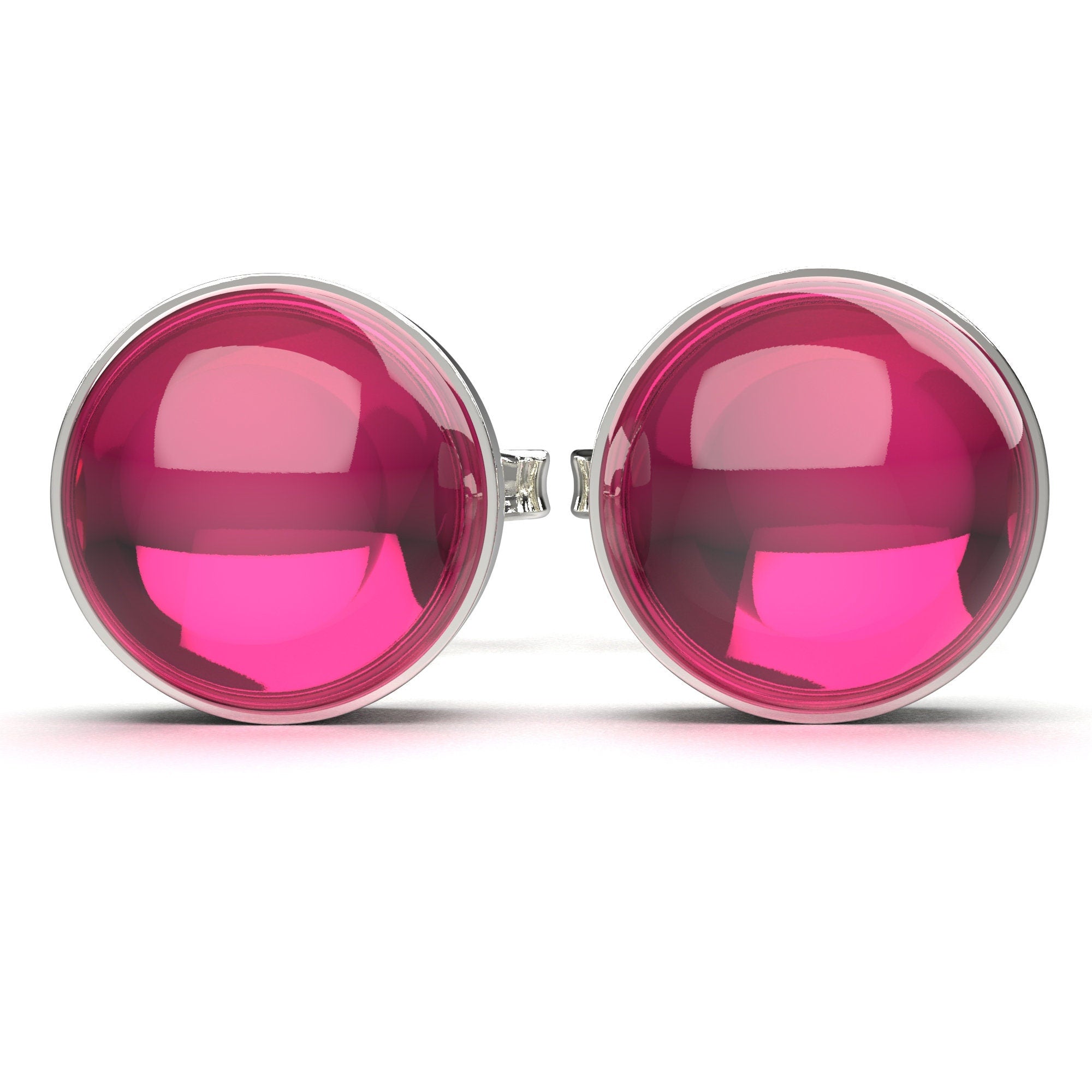 Ruby Gemstone Stud Earrings | Sterling Silver Hot Pink Round Circle Post Earrings