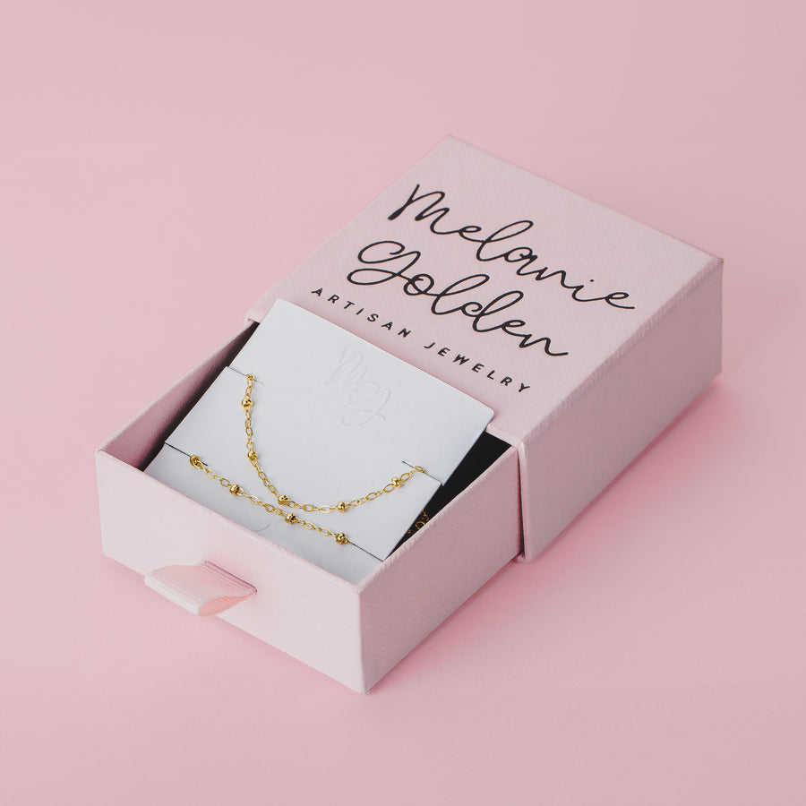 Satellite Chain Bracelet | Gold or Silver Dainty Minimalist Saturn Chain | Thin Classic Chain | Simple Layering Polka Dot Beaded Bracelet