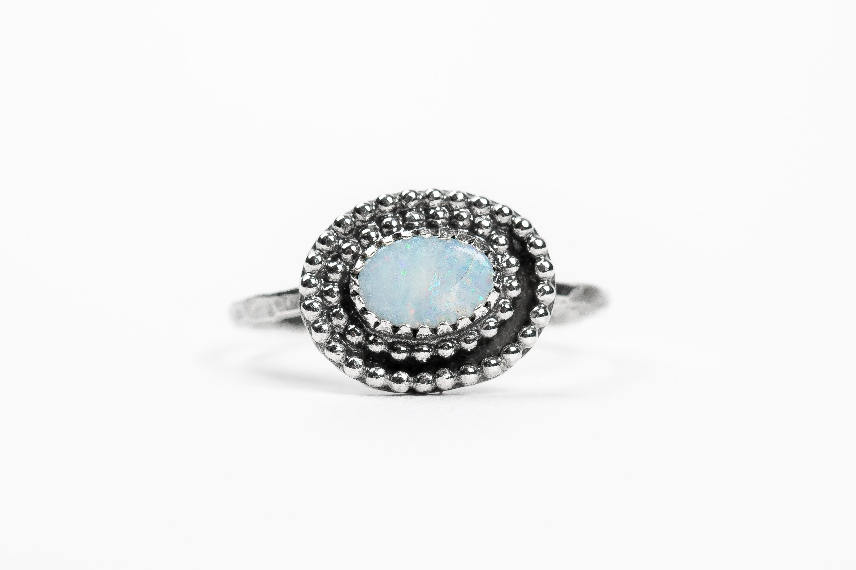 Size 8 White Boulder Opal Gemstone Ring