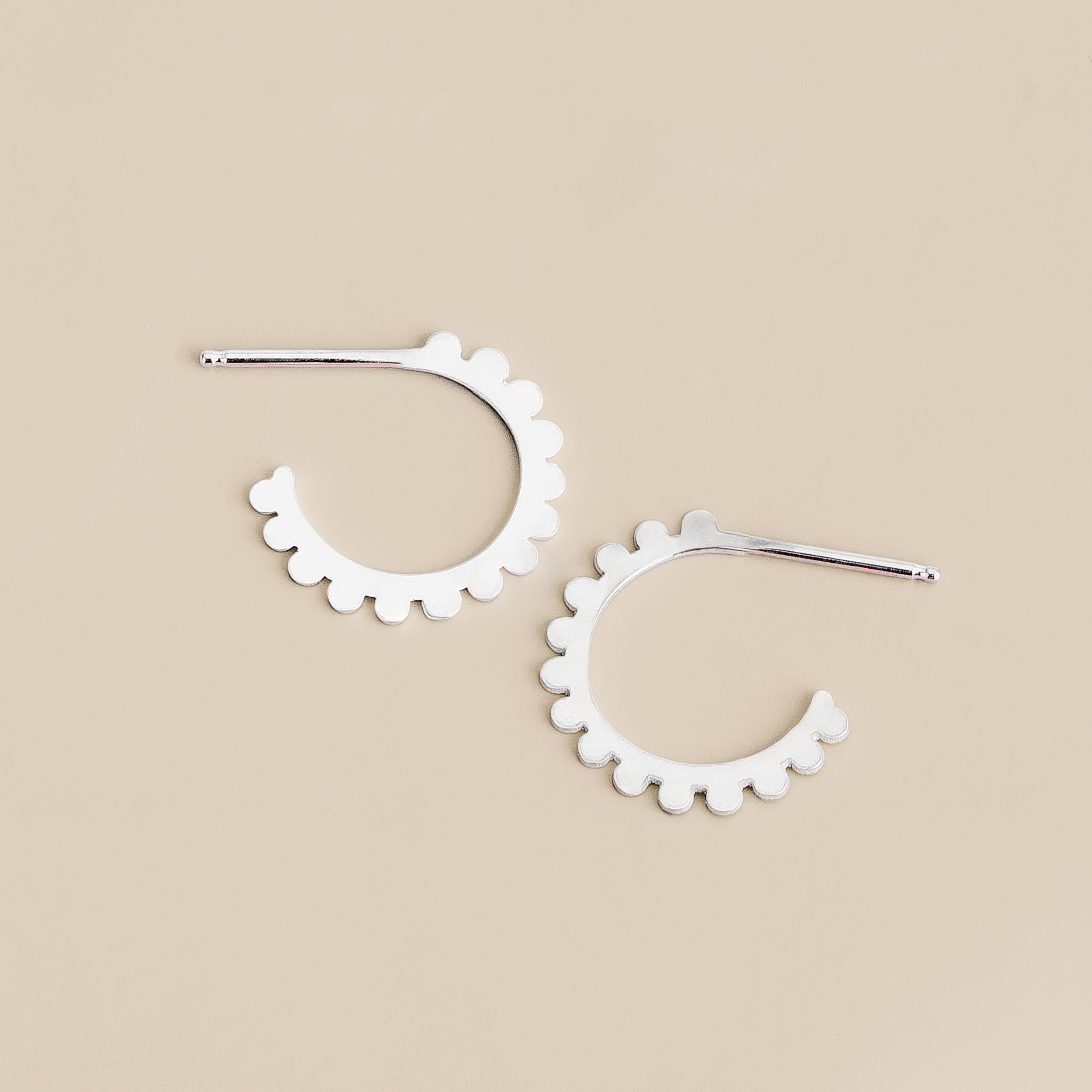 Large Poppy Hoop Earrings | Sterling Silver Large Big Geometric Dot Dotted Circle Stud Earrings | Perfect Gift for Her | Floral Dainty Hoops