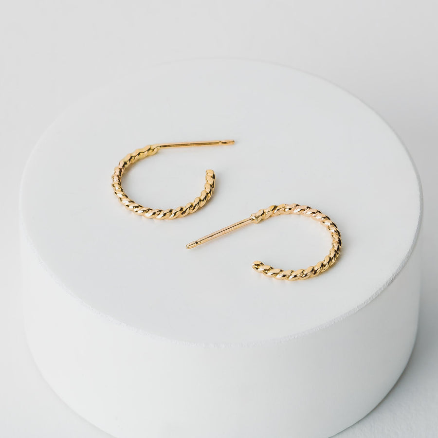 Small Twist Hoop Earrings | Gold, Rose Gold, Silver | Mini Braided Rope Huggie Hoops, Twisted Minimalist Everyday Studs, Dainty Gift for Her