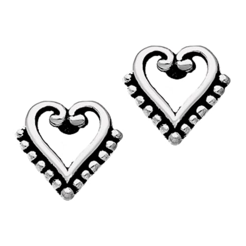 Beaded Heart Stud Earrings | Tiny Oxidized Black & Silver Love Post Earrings In Sterling Silver | Love and Valentines Jewelry