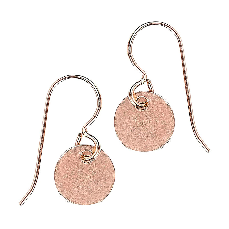 Round Circle Disc Dangle Drop Earrings In Sterling Silver, Gold, Or Rose Gold (14K Rose Gold Fill)