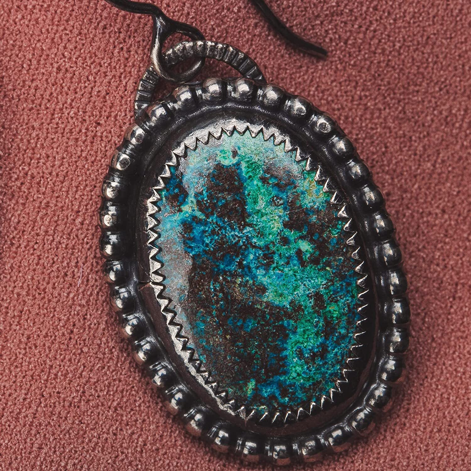 Azurite Gemstone Earrings | Large Oval Oxidized Black Sterling Silver Dangle Drop Earrings