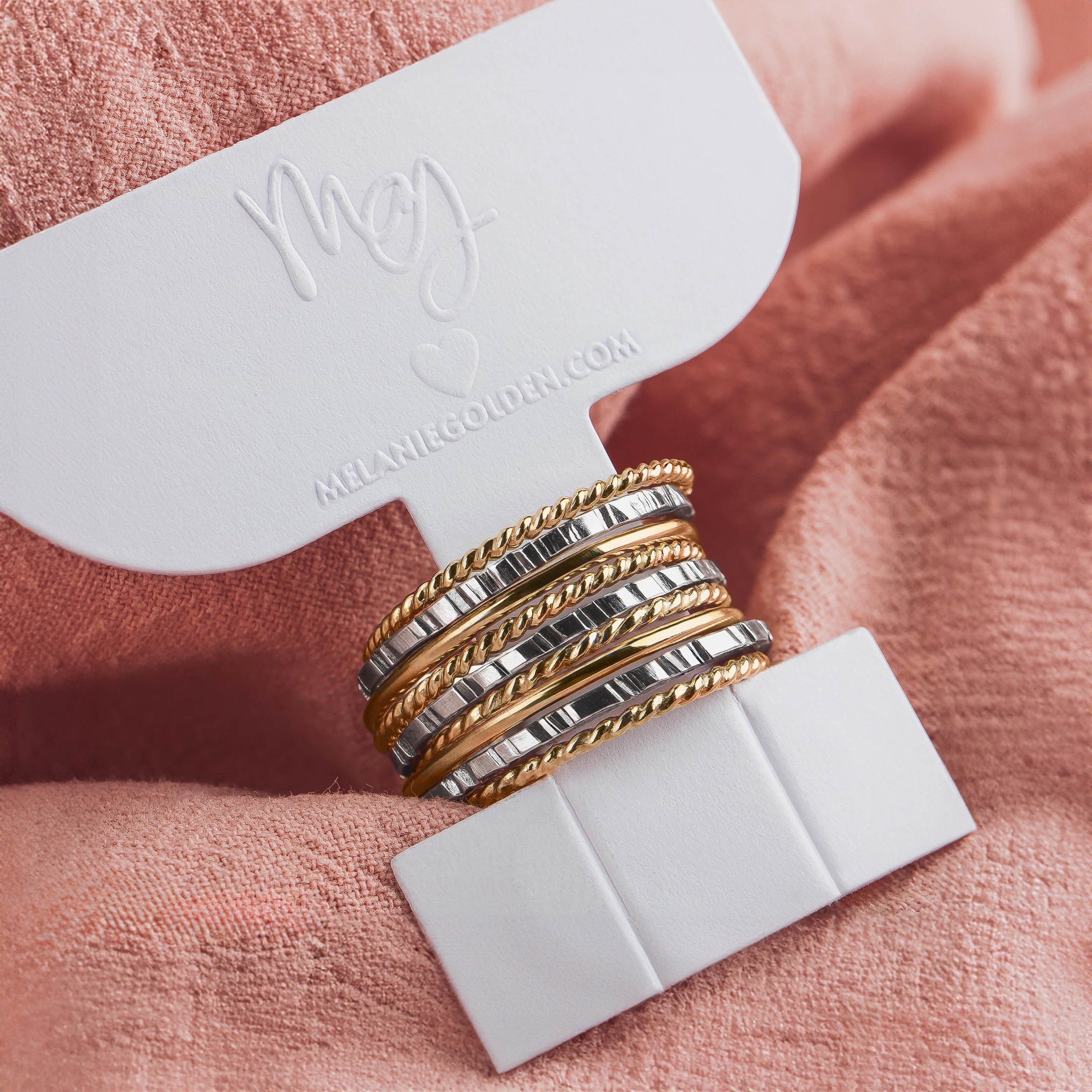 The Rowe Stack | Set of 9 Gold and Silver Mixed Metal Stacking Rings | USA Sizes 4-12