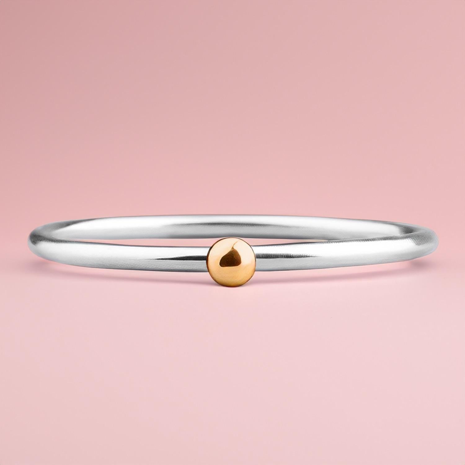 Gold Dot Gift Set | Pull Through Threader Earrings & Stacking Ring Band | Mixed Metal Sterling Silver and 14K Gold | Modern Gift for Her