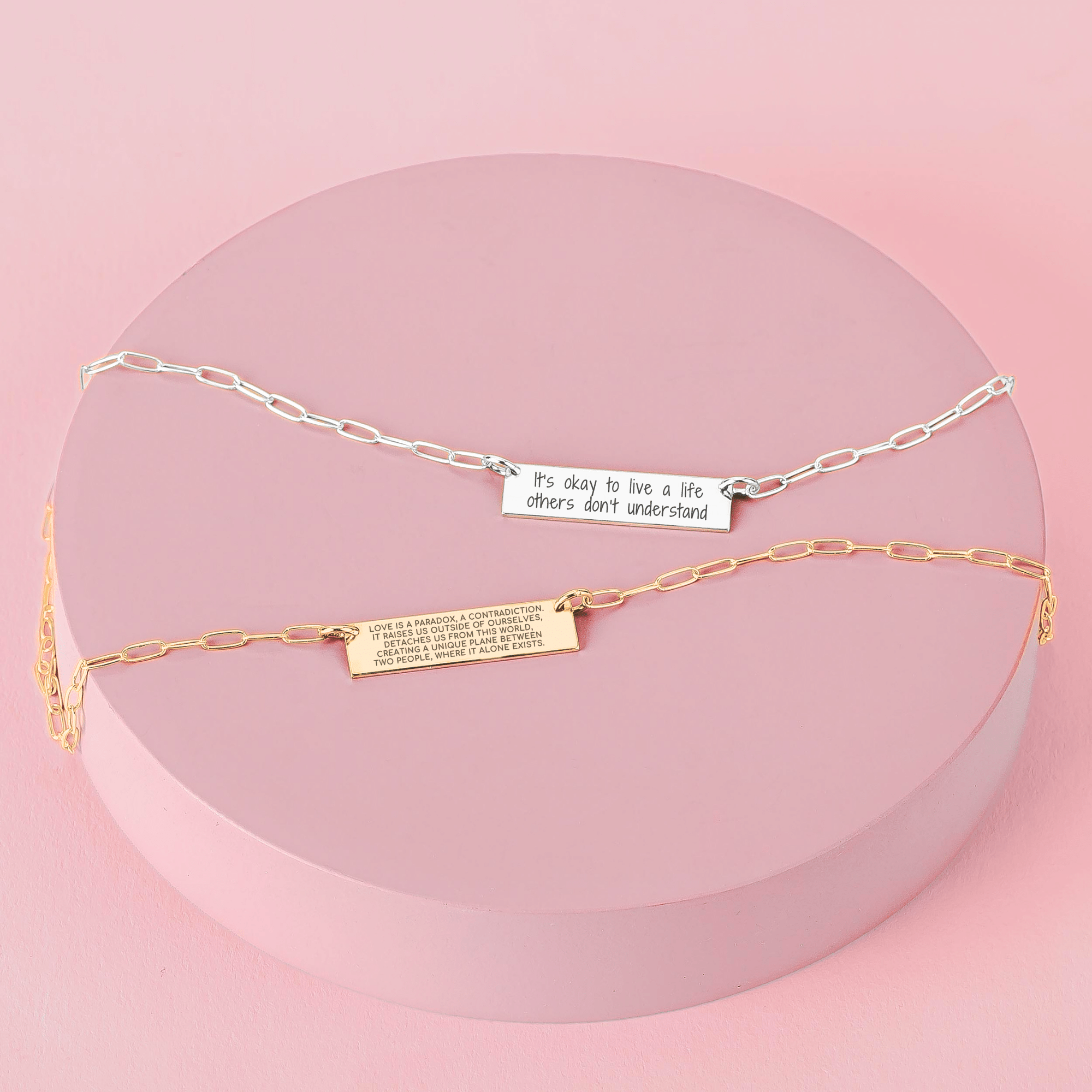 Paperclip Chain Custom Quote Bar Necklace - Melanie Golden Jewelry - _badge_bestseller, bar necklaces, bestseller, necklace, necklaces, personalized, personalized jewelry, personalized necklaces