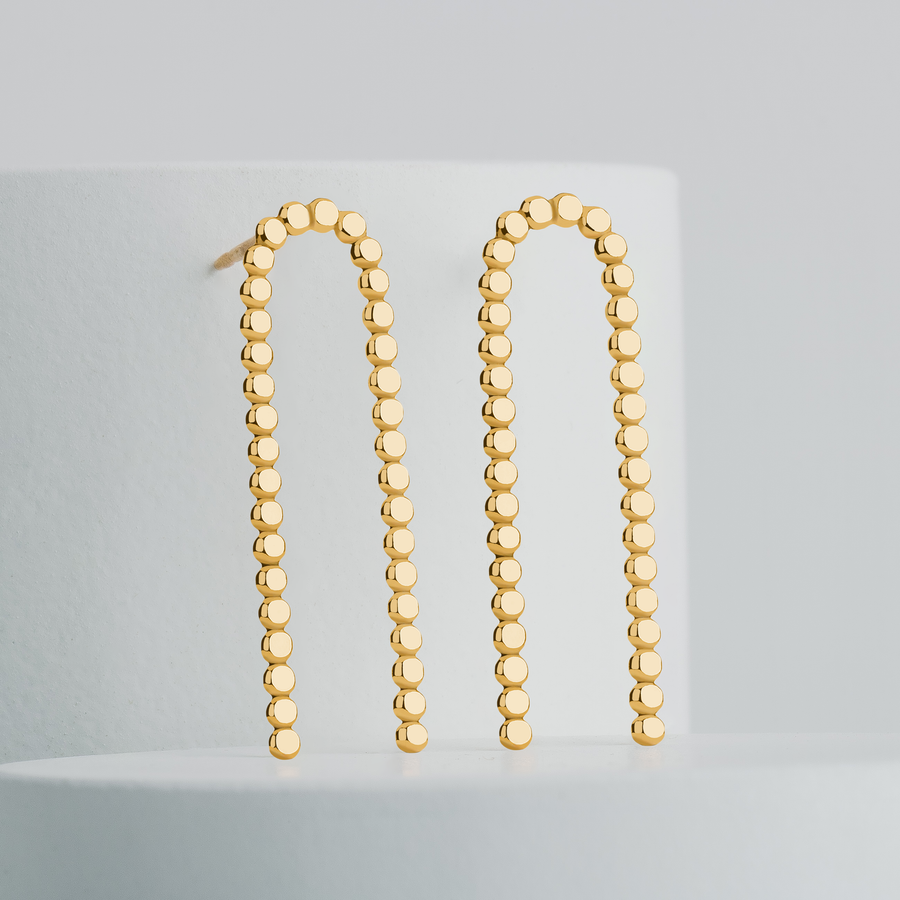Glimmer Arch Stud Earrings | Gold, Rose Gold, Silver | Big Long Arc Arched Dotted Dot Beaded Bead Posts | Hammered Minimalist Everyday Studs