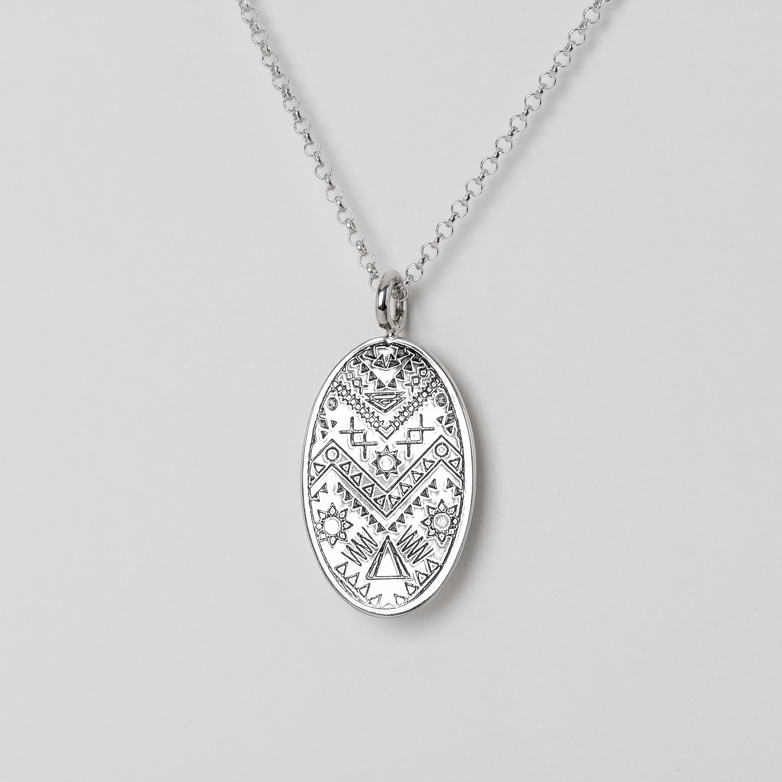 Engraved MGJ Signature Aztec Pendant Necklace